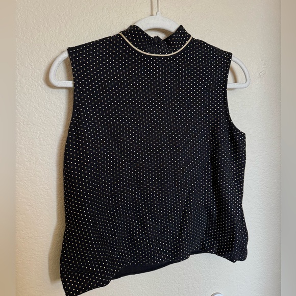 St. John Tops - ST. John Embellished Polka Dot Knit Top Sz M Black Gold Sleeveless Santana Knit‎